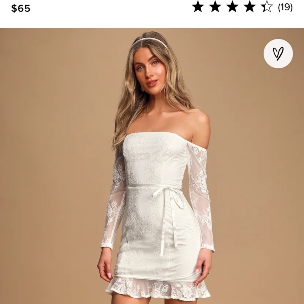 Ivory lace off the shoulder mini dress